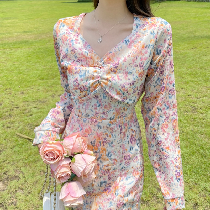 Đầm Hoa Midi Thời Trang Mùa Thu Hàn Quốc Cho Nữ