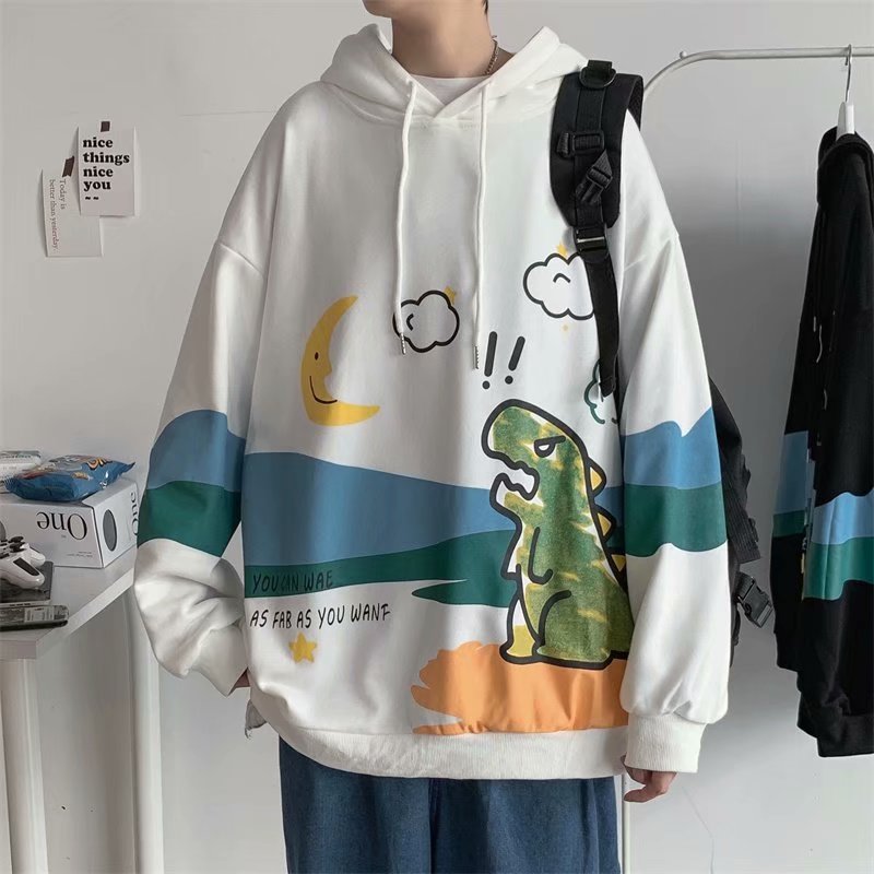 Áo hoodie nam dài tay dáng rộng in hình khủng long dễ thương có size M-2XL4 | BigBuy360 - bigbuy360.vn