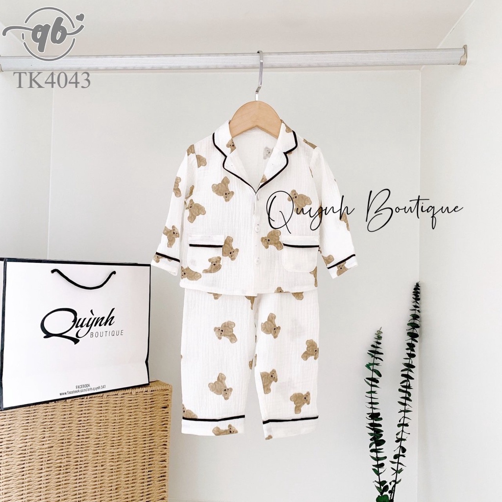 Quần áo trẻ em Quỳnh Boutique Set bộ pijama gấu rời dài tay cho bé