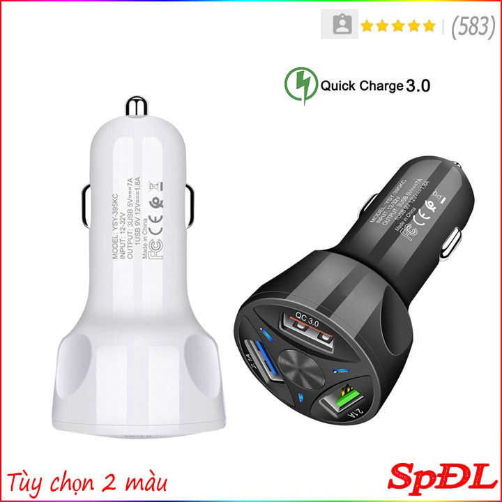 Tẩu sạc nhanh cho ô tô, sạc cùng lúc 4 thiết bị( 1 cổng sạc nhanh chuẩn Qc 3.0, 3 cổng usb), hàng chất lượng cao