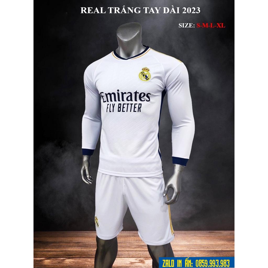 Bộ Quần Áo Bóng Đá Tay Dài Real Logo Thêu Chất thun lạnh cao cấp mẫu mới nhất 2023  A9
