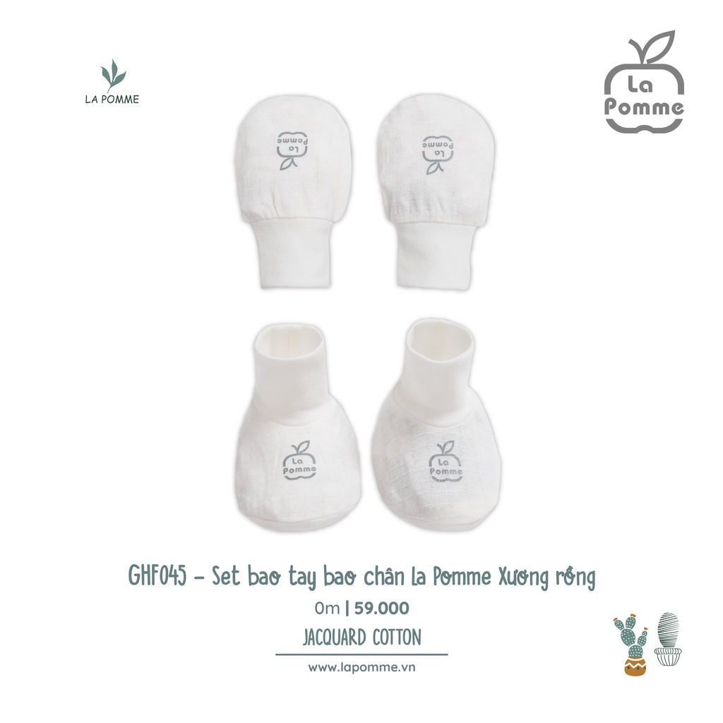 [CHÍNH HÃNG] Yếm, mũ, bao tay bao chân sơ sinh xương rồng trắng/mint La Pomme