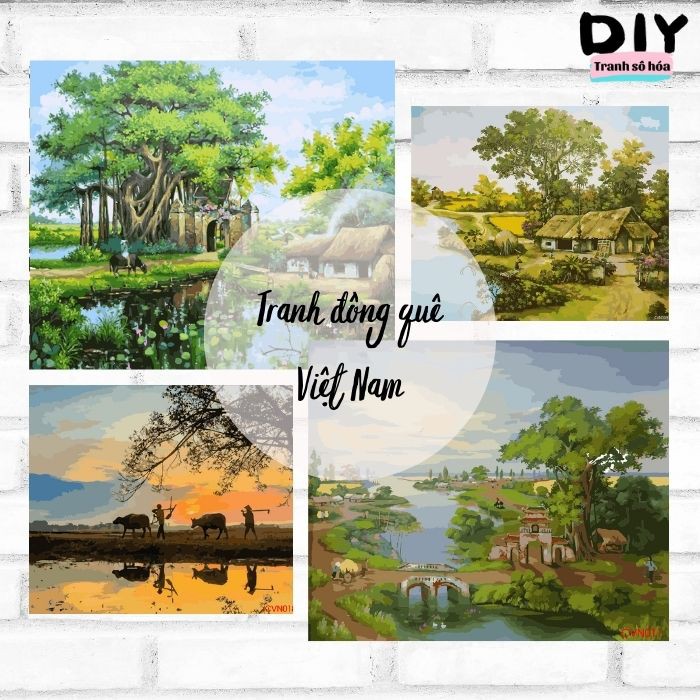 Tranh tô màu số hóa DIY Các mẫu tranh đồng quê Việt Nam