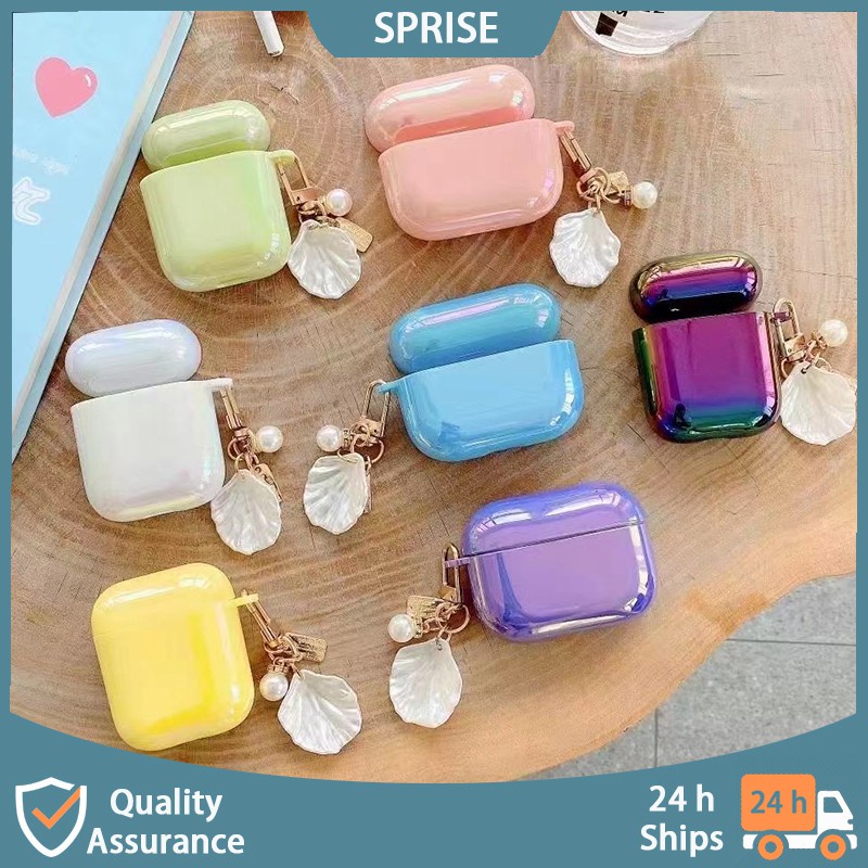 Vỏ bảo vệ hộp sạc tai nghe SPRISE mềm kèm móc khóa ngọc trai phong cách Hàn Quốc thích hợp cho Airpods Pro Gen 1 / 2