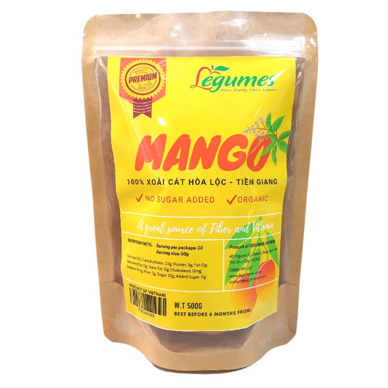 Xoài Sấy Dẻo ( phiên bản đặc biệt) - Premium Dried Mango 500g Légumes Vietnam