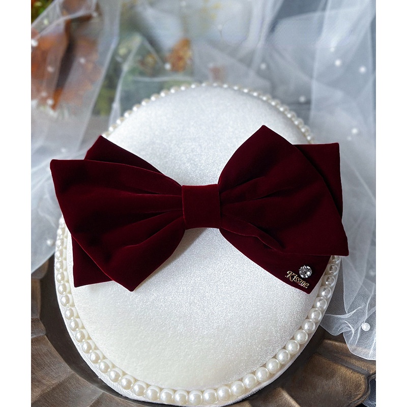 Nơ Cài Tóc Cô Dâu Màu Đỏ Rượu Thời Trang Cổ Điển