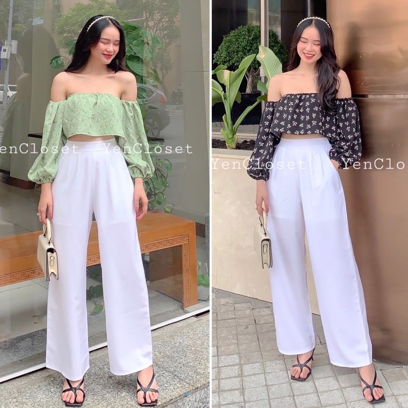 Hình chính chủ - set áo trễ vai + quần suông giá siêu hạt dẻ, lên form nhẹ nhà mà xinh quá xá