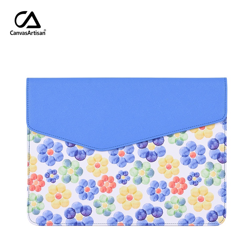 CanvasArtisan Creative Color Block Cute Flower Laptop Bag Waterproof Leather Cover for Tablet Slim Sleeve Hard Case for Air Pro Acer Dell 12 13 14 15 inch