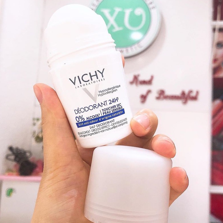 Lăn khử mùi VICHY Deodorant Anti-Transpirant khử mùi 24h Vichy 50ml cho da nhạy cảm (trắng 24h, xanh 48h, đỏ 72h)