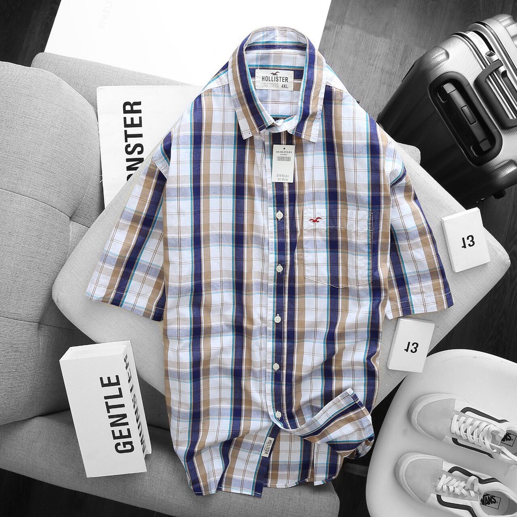 Áo Sơ Mi Caro Nam Tay Ngắn Hollister Vải Đẹp - Hàng mới về