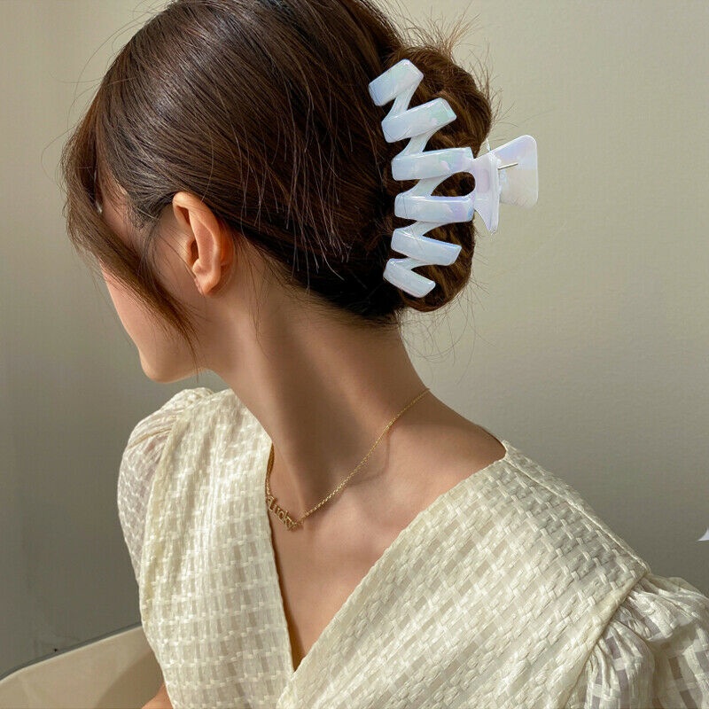 Kẹp tóc Haimeikang kiểu càng cua hình nơ / hoa / bướm màu trắng đơn giản thịnh hành cho nữ