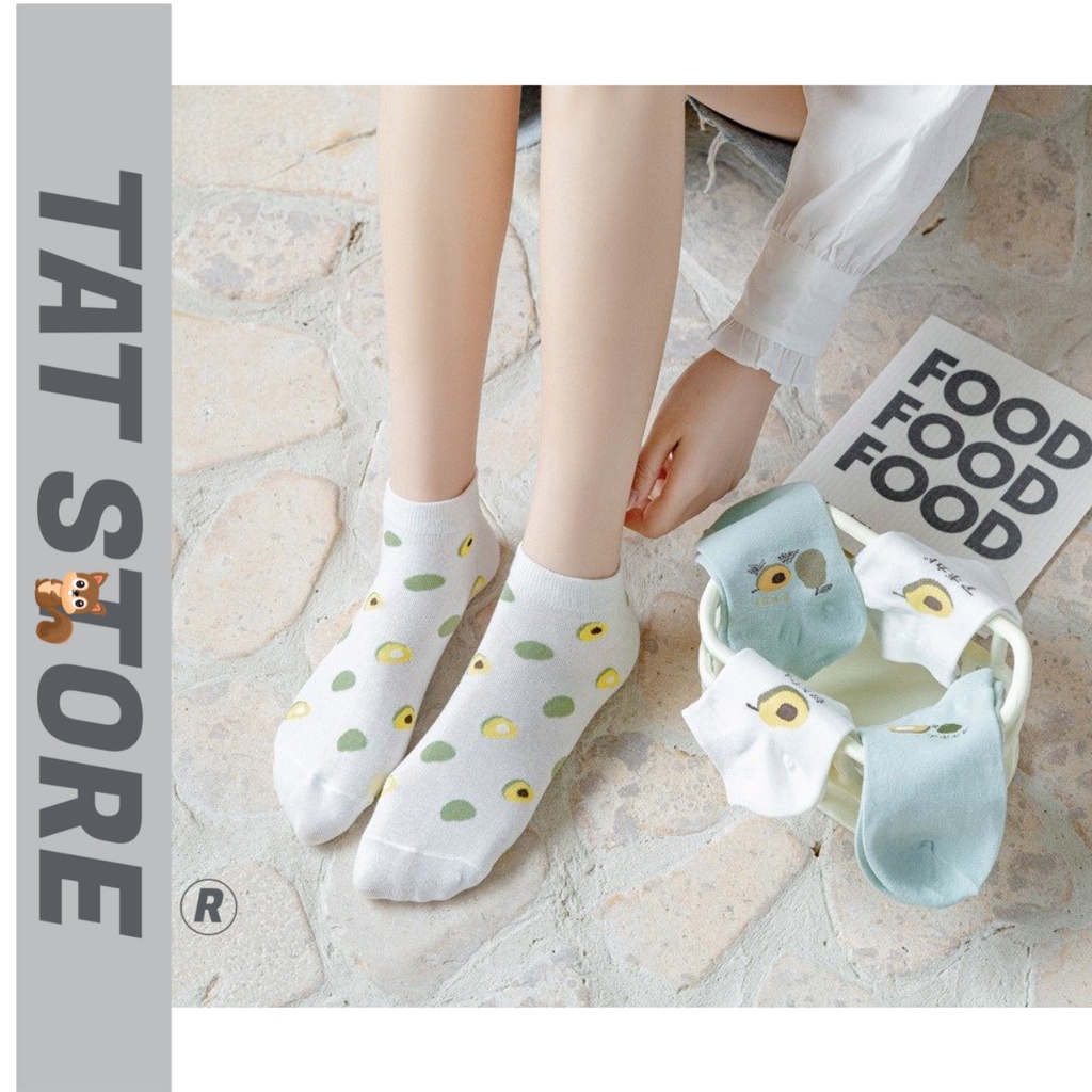 Bít tất nữ cổ ngắn Hàn Quốc cute màu xanh họa tiết trái bơ vải mềm mịn TẤT STORE 2CNF19