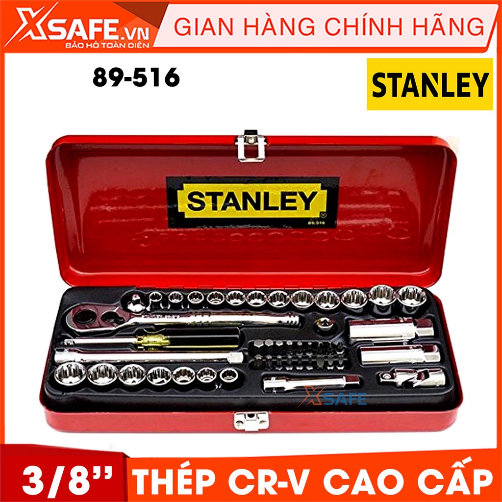 Đầu tuýp bộ 3/8 INCH 46 chi tiết STANLEY 89-516 thép CR-V cao cấp Đầu tiếp Stanley kèm hộp sắt chắc chắn, chịu lực tốt