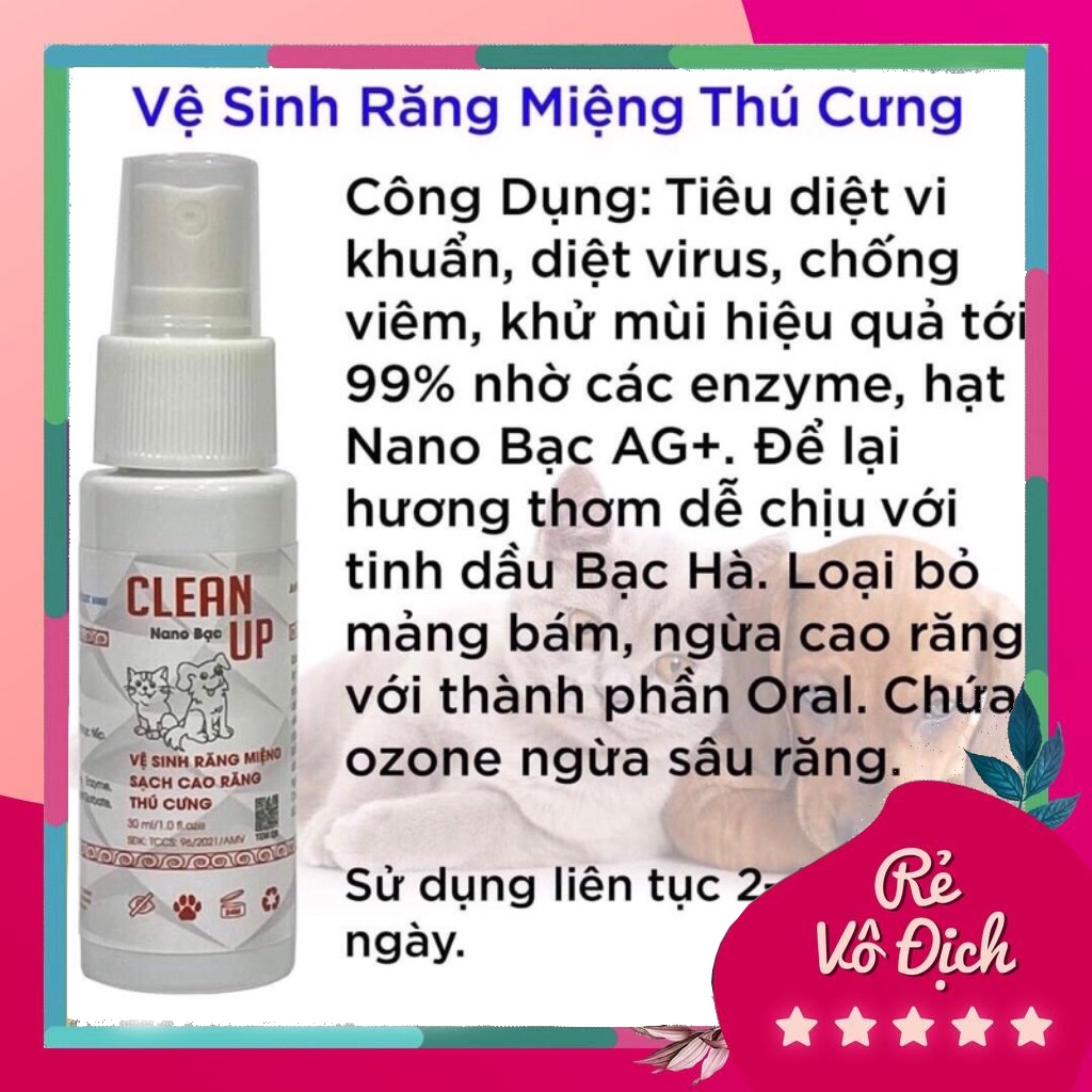 Vệ sinh răng miệng, xịt thơm miệng chó mèo Clean up