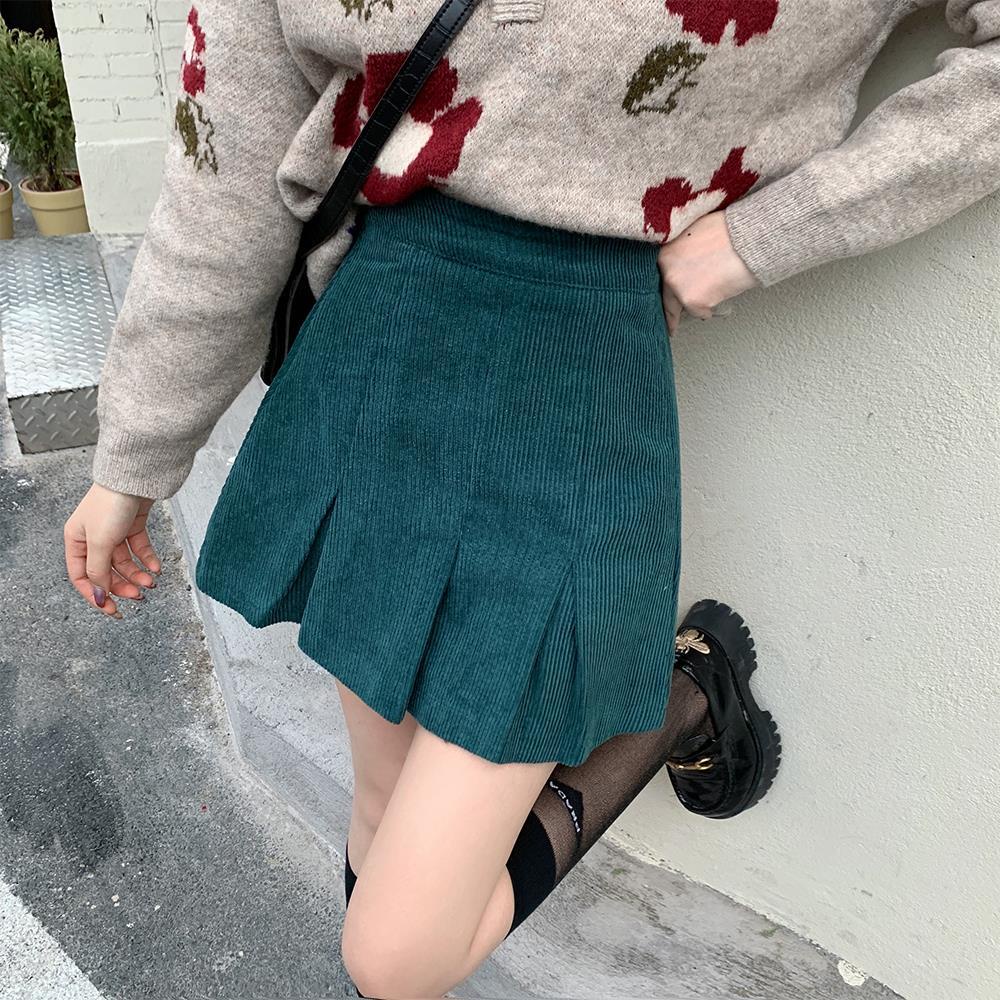 Jiashucheng Hàng Có Sẵn Chân Váy Ngắn Dáng Chữ A Xếp Ly Lưng Cao Phong Cách Preppy Cổ Điển Bằng Vải Nhung Dành Cho Bạn Nữ