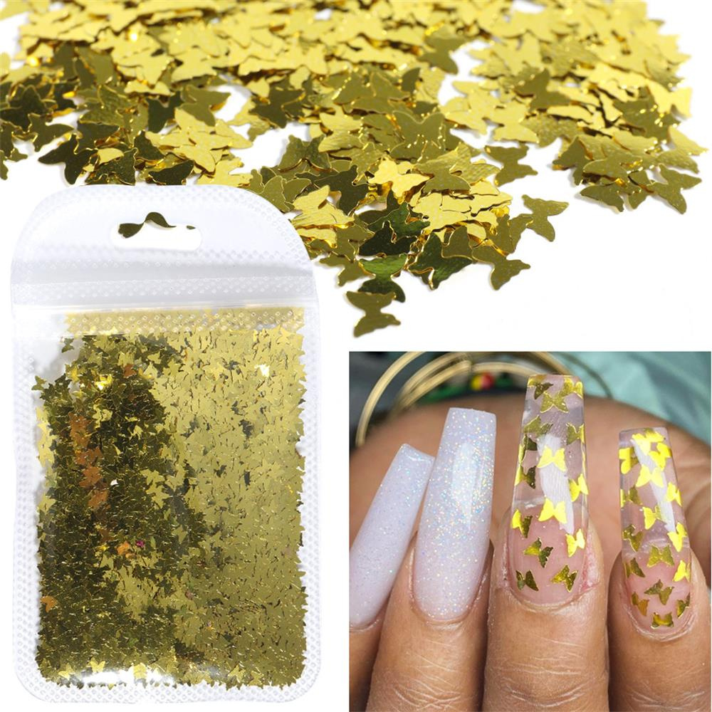 Phụ Kiện Trang Trí Móng Tay Hình Bướm 3D Siêu Mỏng Màu Laser Tráng Gương Lấp Lánh