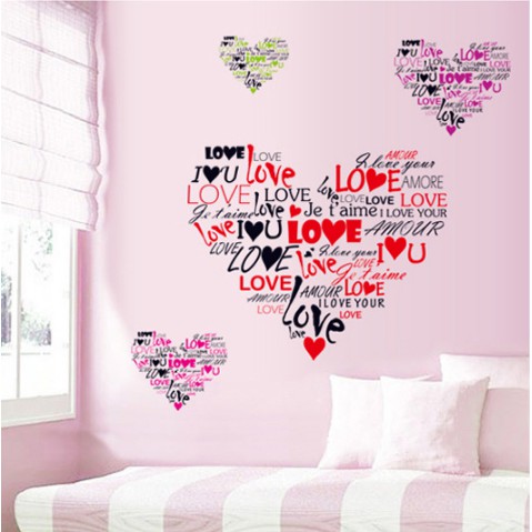 Decal trang trí chữ Tiếng Anh hình trái tim