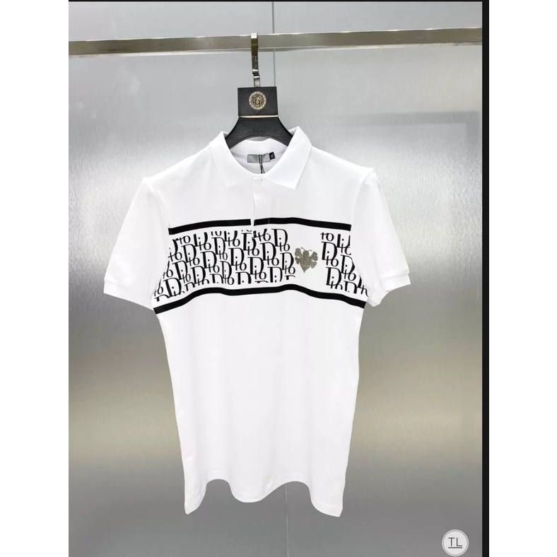 Áo thun nam POLO tay ngắn phối họa tiết vải cotton co giãn 4 chiều thấm hút mồ hôi mẫu mới nhất 2 màu trắng đen cao cấp