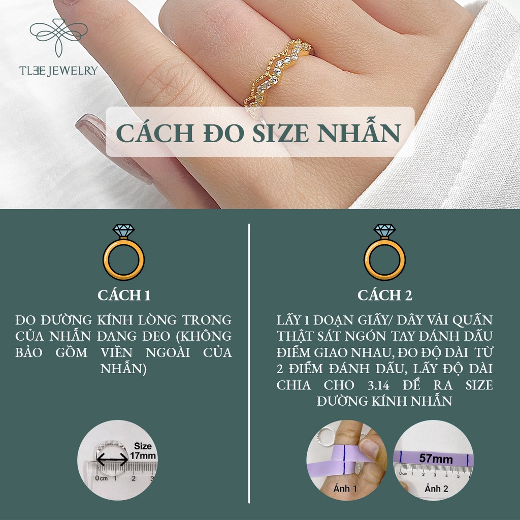 Nhẫn bạc nữ TLEE ziczac hai hàng mạ vàng 14k nạm đá sang trọng NCJ A0146