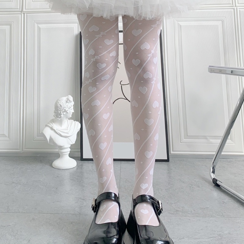 Quần Tất xiangbao Trong Suốt In Họa Tiết Trái Tim Kẻ Sọc Ngọt Ngào Phong Cách Lolita