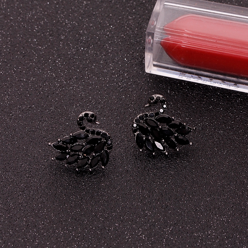 Bông tai mạ bạc 925 hình chim thiên nga đính đá sang trọng phong cách Hàn Quốc