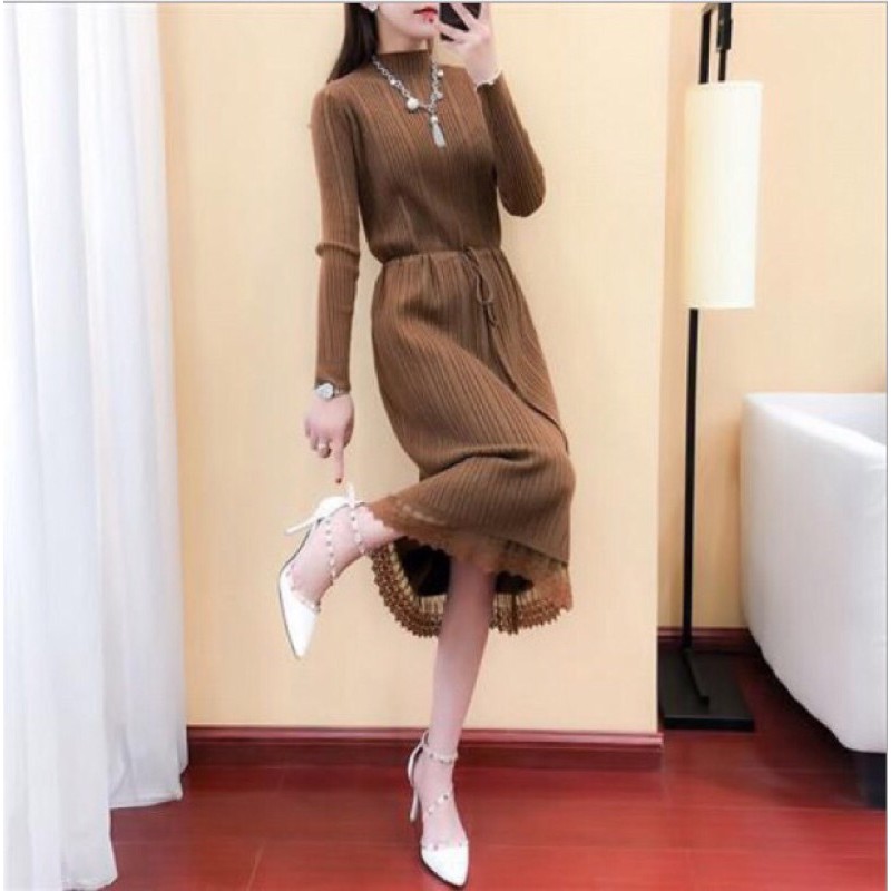 Váy len dài tay Hai Boutique chất len gân dày dặn đẹp mặc ấm VT06