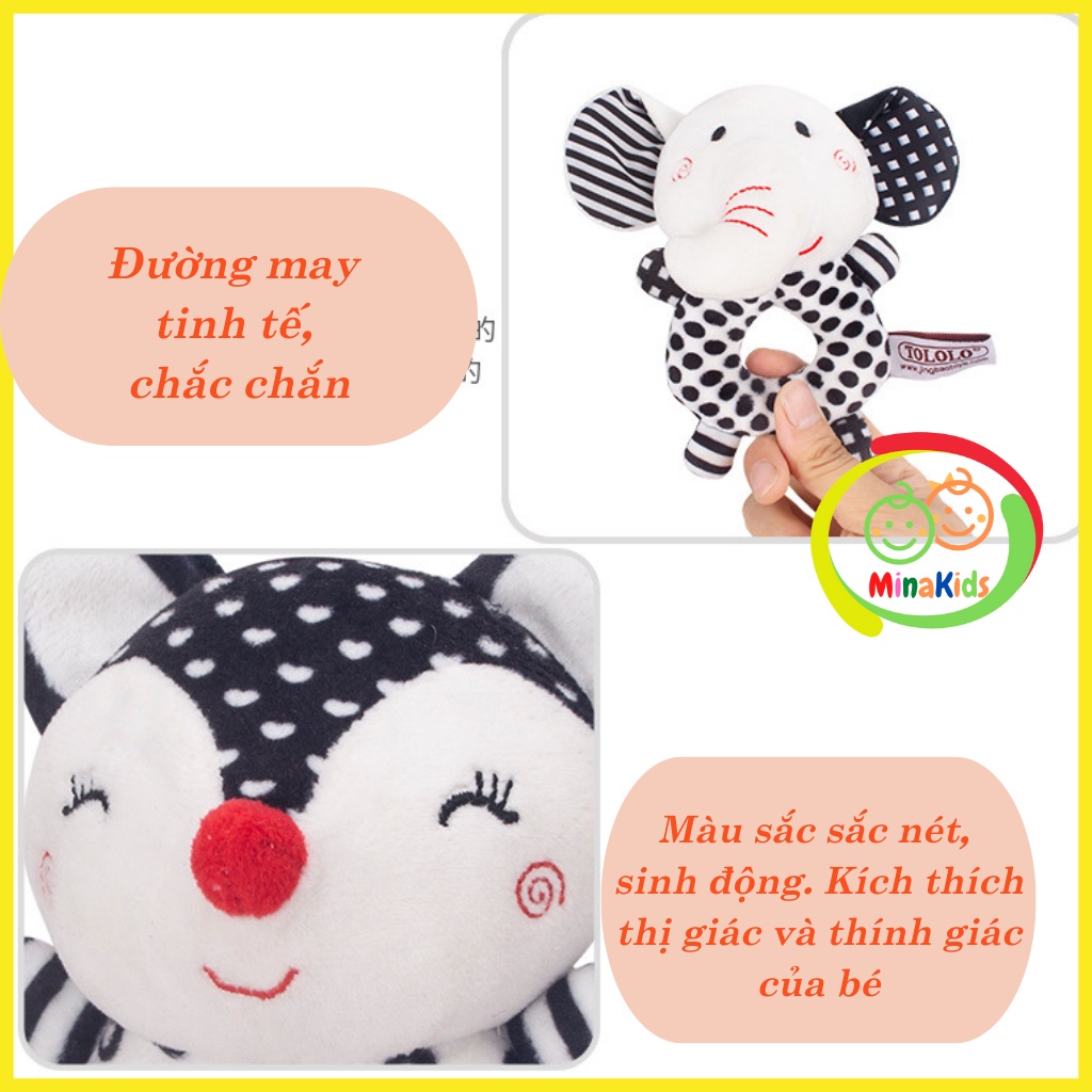 Đồ Chơi Lục Lạc Thú Bông Chút Chít Cho Bé Cầm Nắm Màu Sắc Đen Trắng Kích Thích Thị Giác TOLOLO TCT19