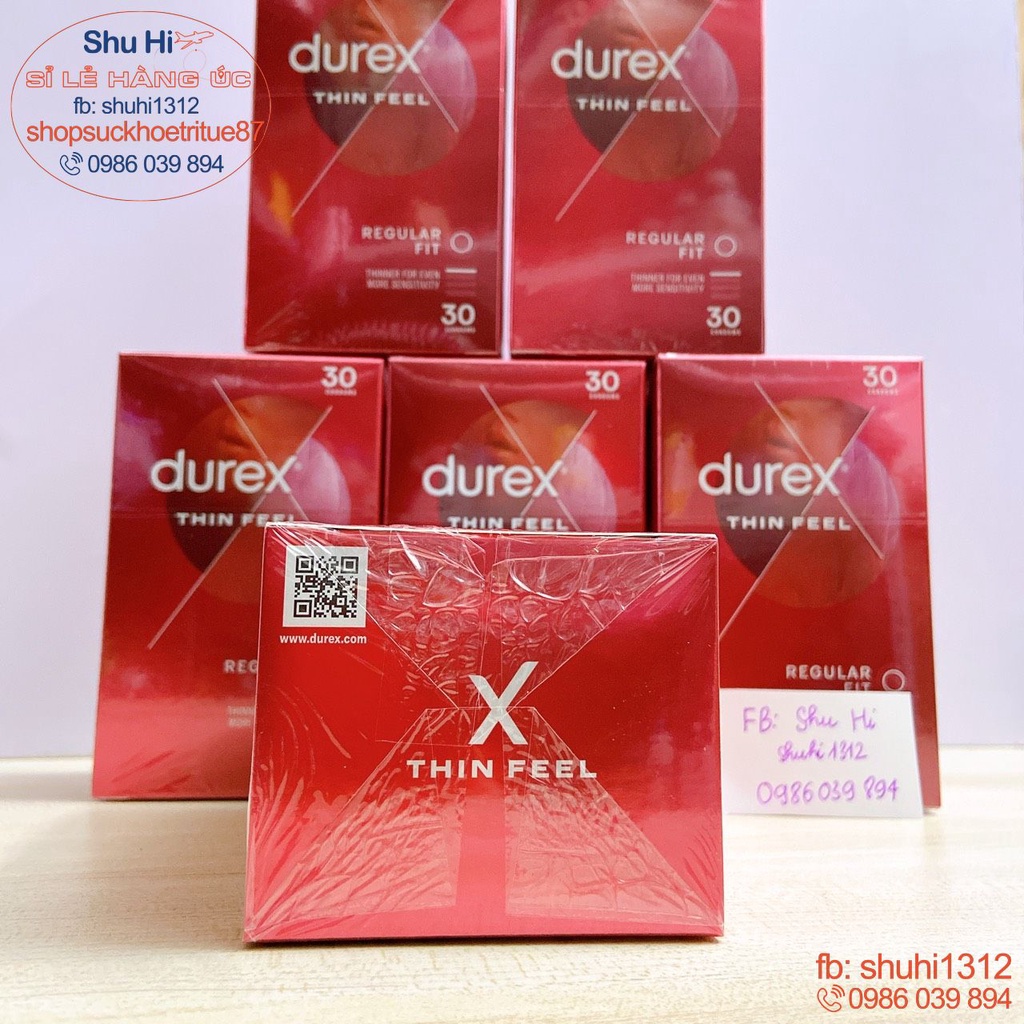 Mẫu mới, Hộp 30 chiếc bao cao su siêu mỏng kéo dài thời gian durex fetherlite ultra thin feel condoms extra sensitive úc