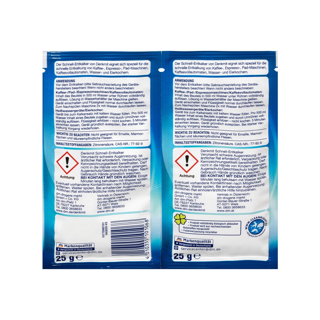 BỘT DENKMIT TẨY CẶN CHO ẤM SIÊU TÔC, BÌNH THUỶ GIỮ NHIỆT, MÁY PHA CÀ PHÊ, SET 2 GÓI x 25G