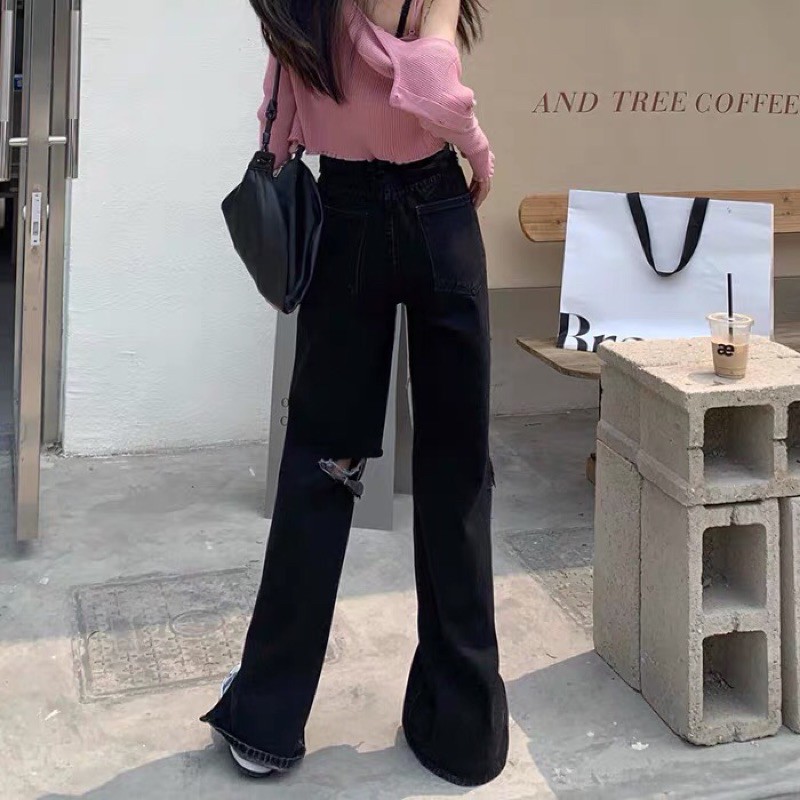 ULZZANG Quần jeans ulzzang ống loe xẻ gấu HOT TREND 2021 FASHIONITA KÈM 2 ẢNH THẬT CUỐI
