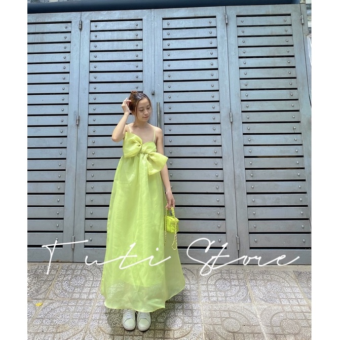 Đầm 2 dây nơ ngực SUNNY DRESS xanh cốm