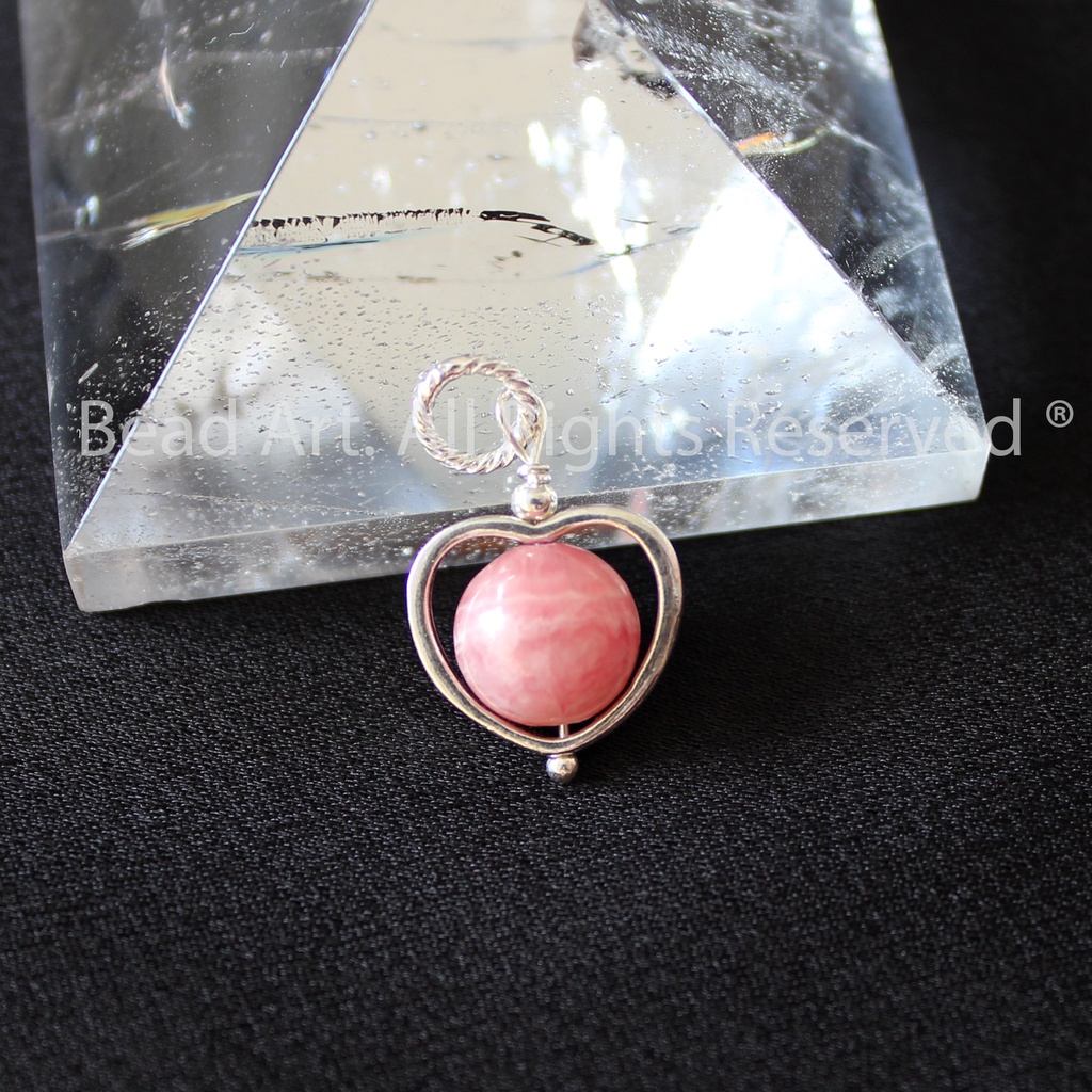 Mặt Dây Chuyền Đá Đào Hoa  Màu Hồng Và Bạc 925, Mệnh Hoả, Thổ,  Trang Sức Phong Thuỷ S50 - Bead Art
