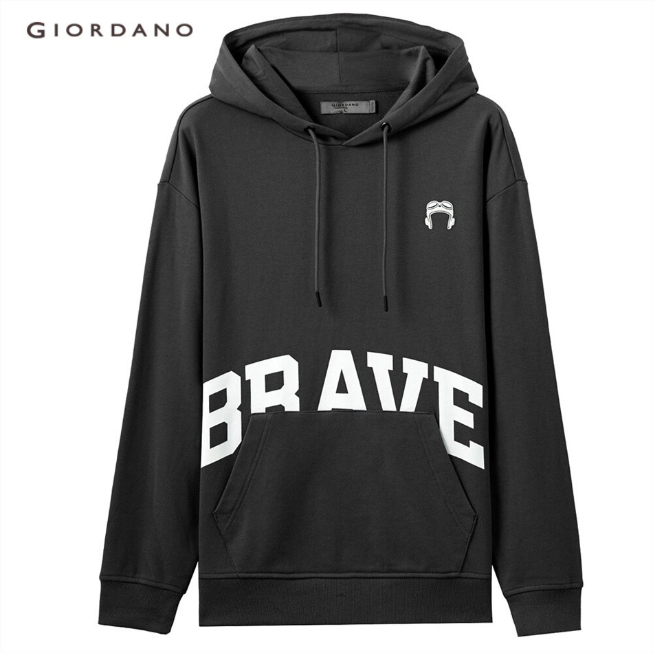 GIORDANO MEN Fleece-lined printed hoodie 30099709