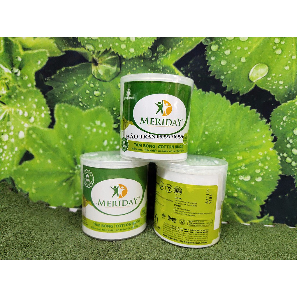 Tăm Bông Meriday đầu tăm lớn HỘP TRÒN XOAY 200 que - Tăm Bông KOTTON CARE 200 que Chính hãng Bông Bạch Tuyết