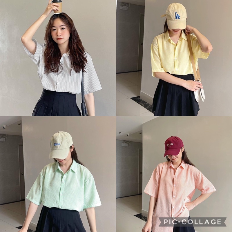 Áo sơmi kẻ thô xốp 4 màu mới tươi mát năng động (Ảnh thật/Video)