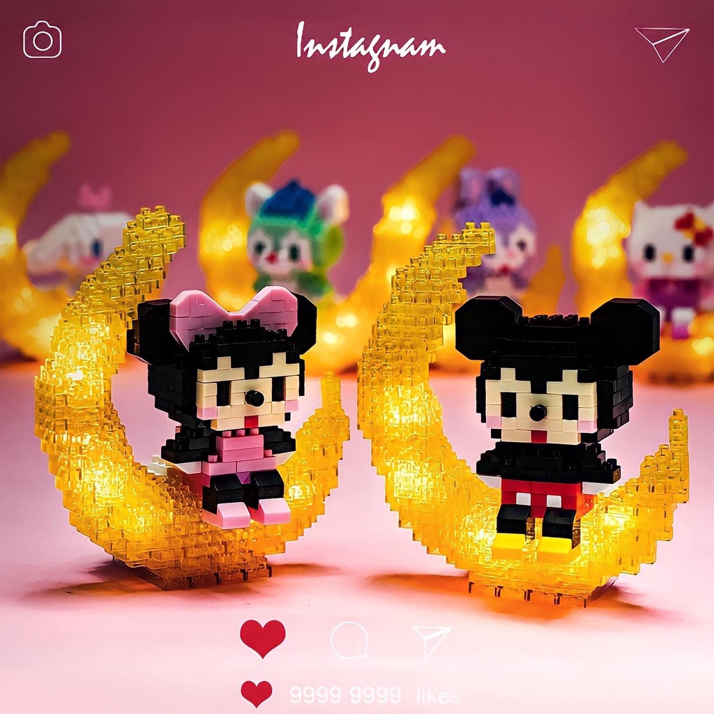 Đồ Chơi Lắp Ráp Lego Moonlight Hoạt Hình Stella / LinaBell / Cinnamoroll / Mickey / Kitty / Gấu Brown / Totoro [Tặng Đèn