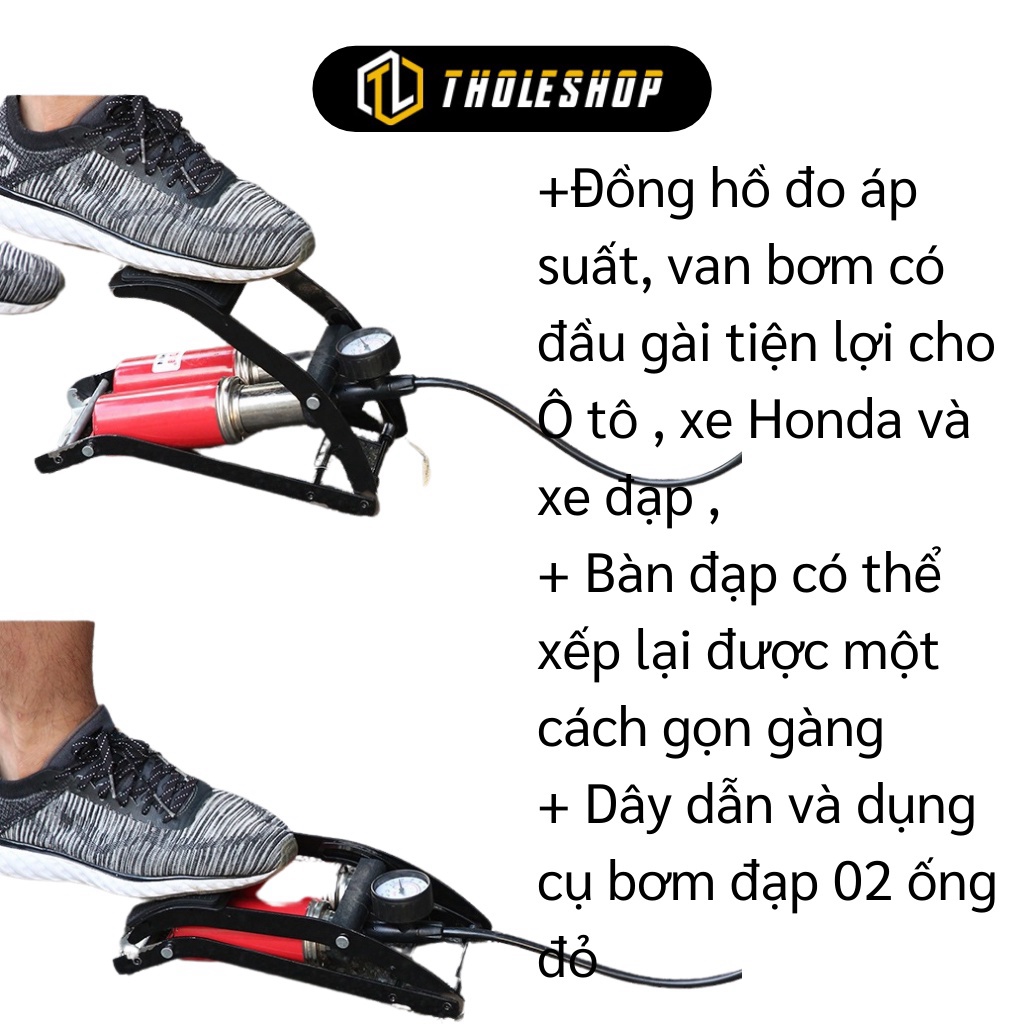 Bơm Xe Máy GIGAHOME Dụng Cụ Bơm Xe Lốp Ô Tô, Xe Đạp Đạp Chân 2 Ống, Có Đồng Hồ Đo Áp Suất 9250