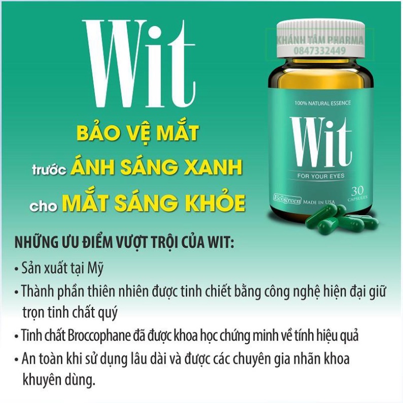 Wit bổ mắt - Hộp 30 viên sáng mắt, dưỡng mắt, giảm cận thị, khô mắt, loạn thị