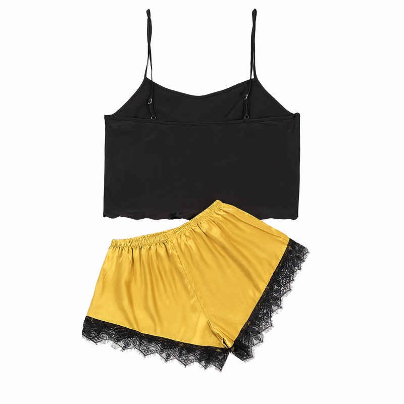 Bộ đồ ngủ hai dây cổ chữ V chất liệu lụa mỏng thoải mái thời trang mùa hè cho nữ