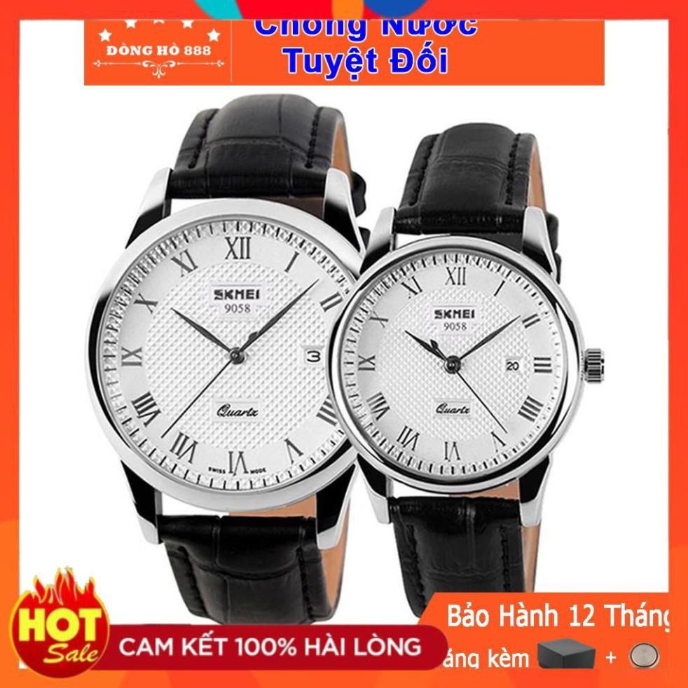 Đồng hồ cặp nam nữ SKMEI máy Nhật chính hãng mặt tròn dây da cao cấp 38mm 31mm chống ghỉ chống bay màu chống nước