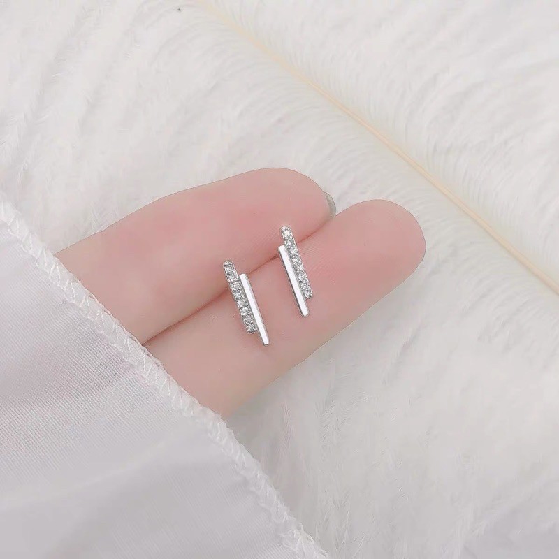 Khuyên tai bạc nữ tia chớp, bông tai bạc Ý 925 đính đá mạ vàng trắng cao cấp DUYSON SILVER (Giá bán/1 đôi) [KNXK14]