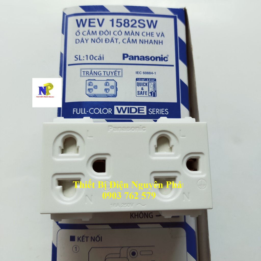 [PANASONIC] Ổ Cắm Đôi Có Màn Che Và Dây Nối Đất Wide WEV1582SW