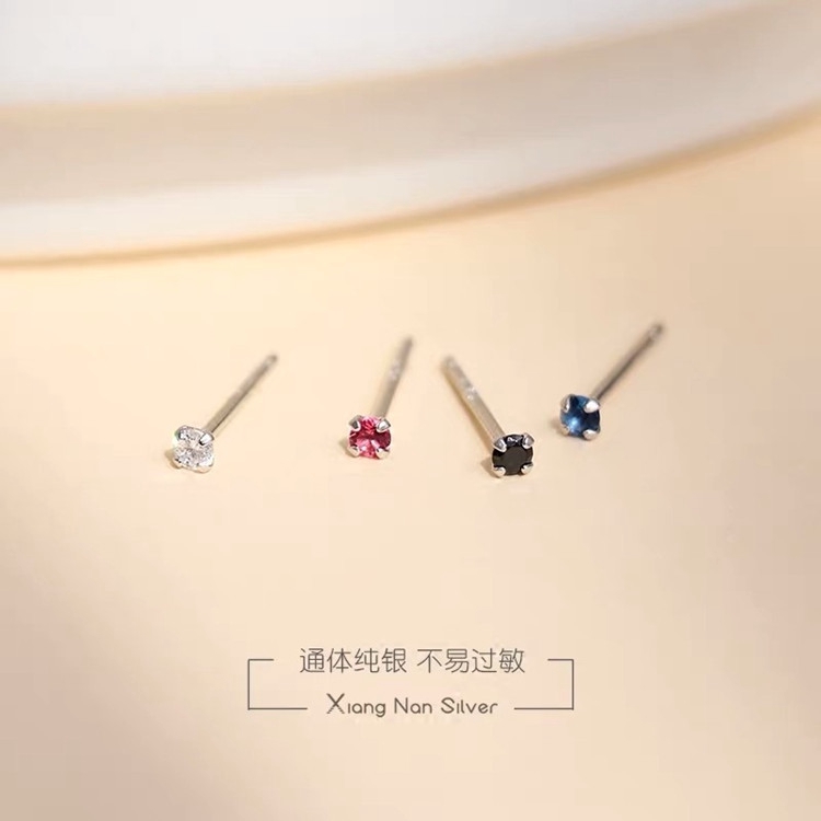 Bông Tai Mạ Bạc 925 Đính Đá zircon 2.5mm Nhiều Màu Sắc Thời Trang Cho Nam Và Nữ