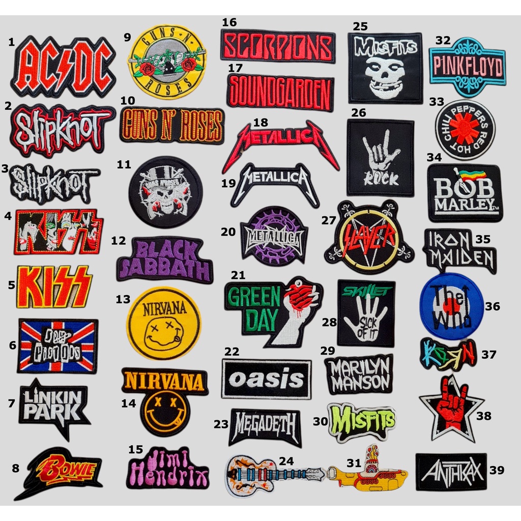 Patch vải ủi nhiệt thêu logo nhóm nhạc Rock Band ACDC KISS Nirvana ...