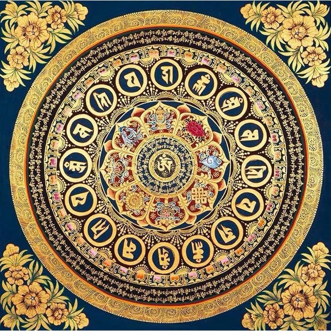 Bộ Tranh Đính Đá 5D Hạt Tròn Tự Làm Hình Auspicious Thangka Tây Tạng
