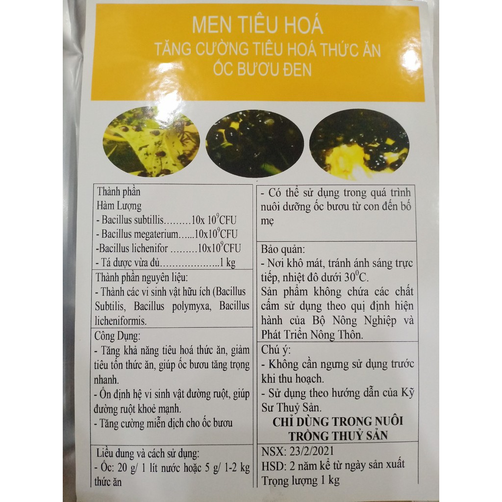 MEN TIÊU HOÁ cho ốc bươu đen 1 kg