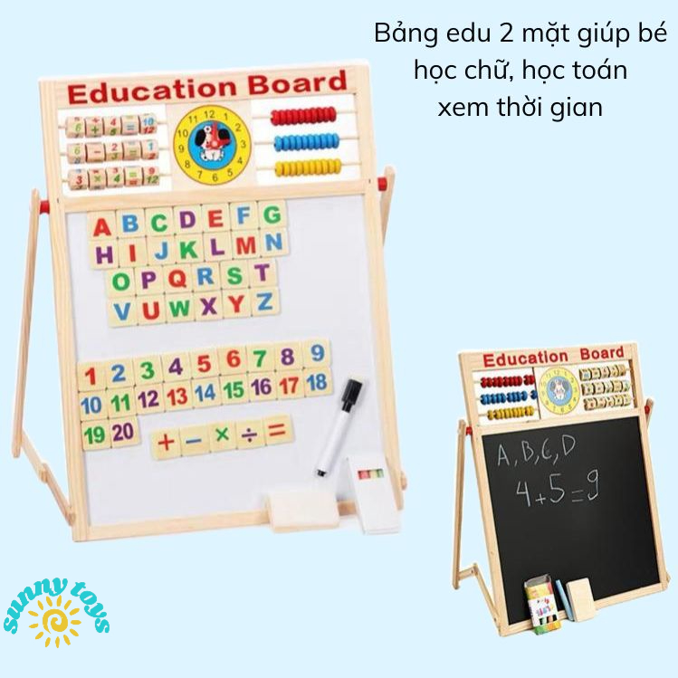 Bảng học chữ 2 mặt có gắn nam châm SUNNY TOYS giúp bé nhận biết chữ cái, tập viết, thực hiện phép tính