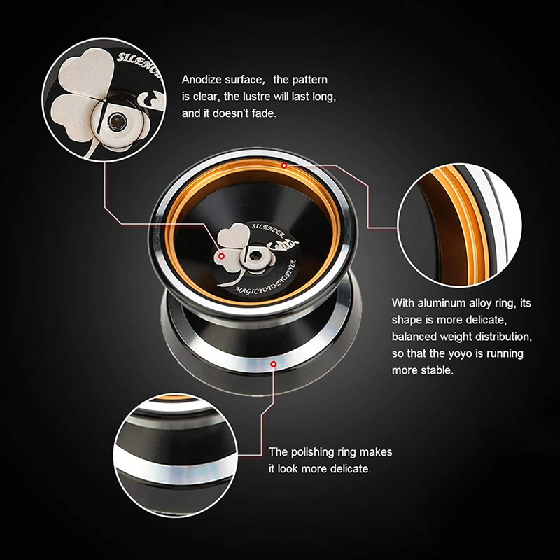 Đồ Chơi Yoyo Chuyên Nghiệp MAGICYOYO M001-B, Bằng Nhôm Có Vòng Kim Loại + Thêm 5 Dây + Túi Đựng