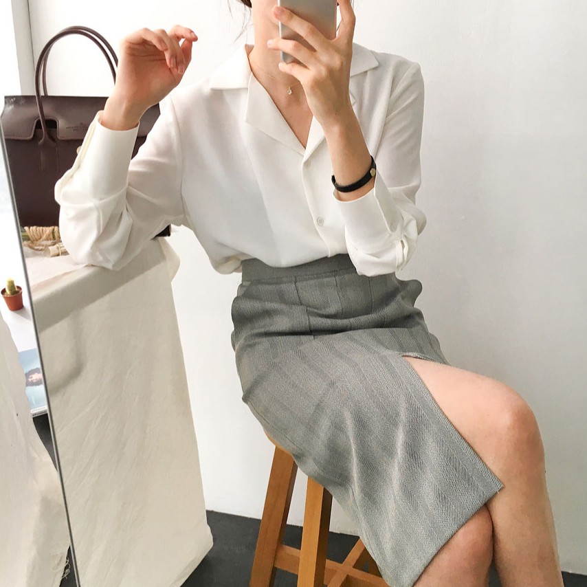 Áo sơ mi tay dài cổ polo màu trơn thời trang cho nữ 29935 | BigBuy360 - bigbuy360.vn