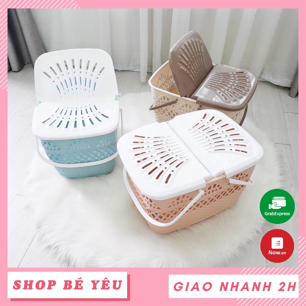 Làn đựng đồ đi sinh  𝑭𝒓𝒆𝒆𝒔𝒉𝒊𝒑  Giỏ nhựa đi sinh đa năng có nắp mở rộng tiện lợi